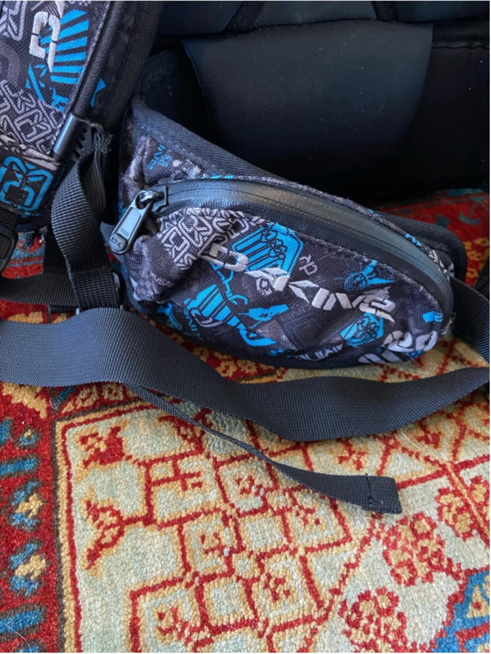 Dakine Backpack Black and Blue Graphic Print Quality Heavy Duty